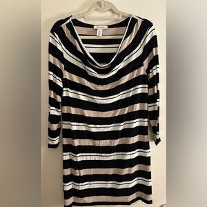 White House Black Market Black and Cream Striped Top